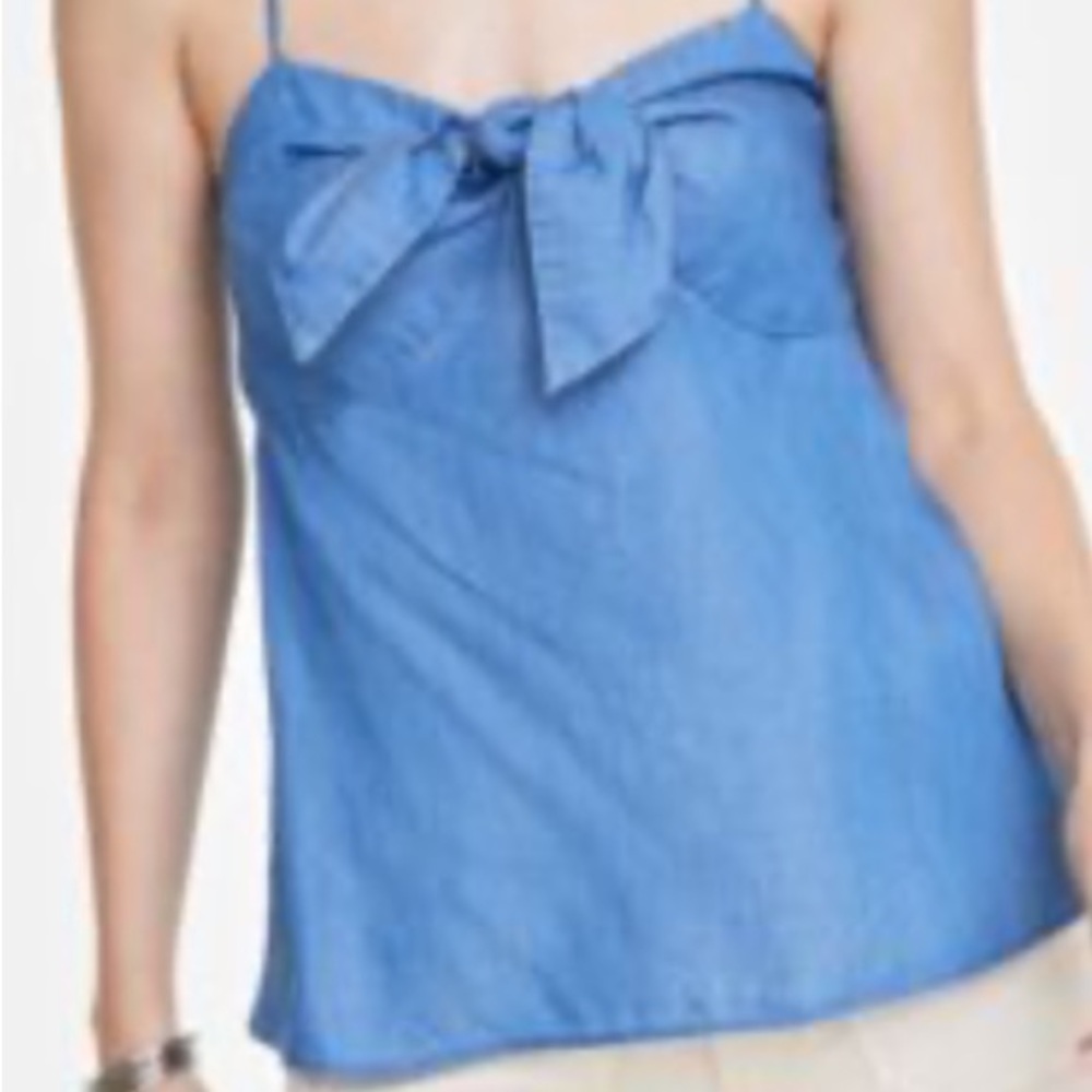 CHAMBRAY FRONT COLLAR KNOT SLEEVELESS CAMISOLE  TOP
